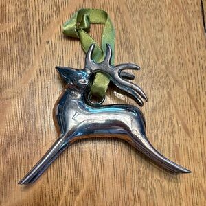 Vintage Pottery Barn Silver Plated Heavy Reindeer Christmas Ornament 4"